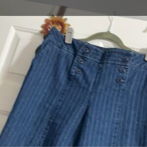 Blue Pinstripe Wide-Leg Pants